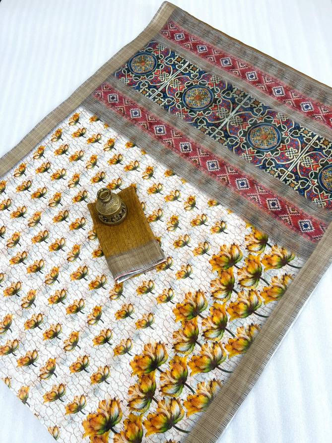 MG 415 Flower Linen Digital Printed Sarees Wholesale Price In Surat
